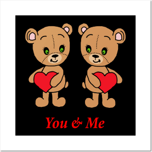 You & Me! Cute baby bears with hearts Posters and Art